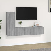 Tv-meubelset 3-delig bewerkt hout grijs sonoma eiken
