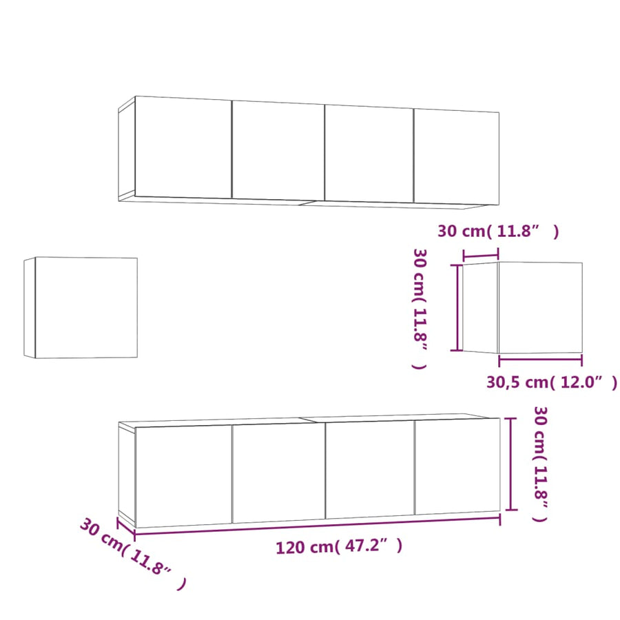 6-Delige Tv-Meubelset Bewerkt Hout Kleurig 60 cm