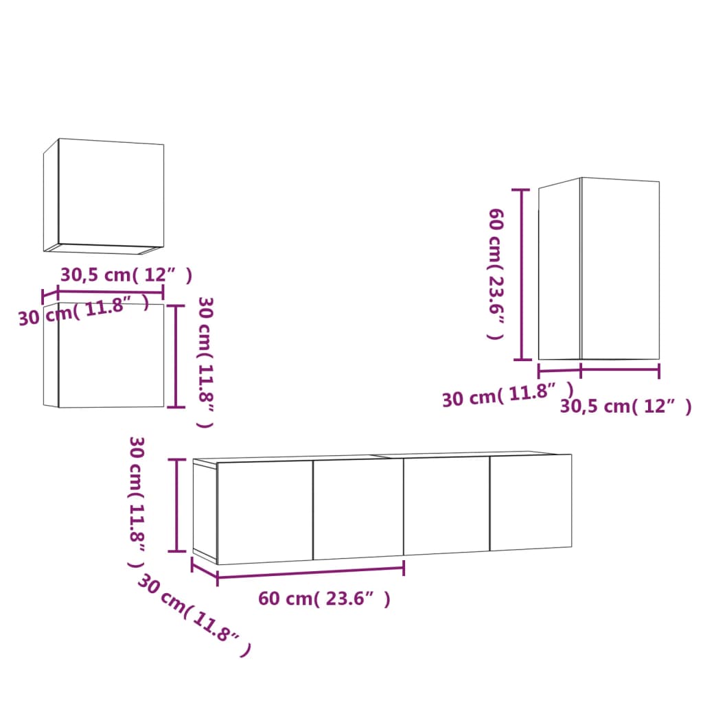 5-Delige Tv-Meubelset Bewerkt Hout Kleurig 60 cm