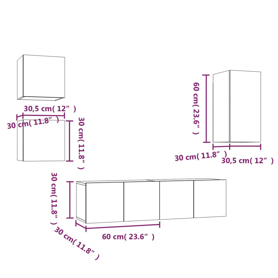 5-Delige Tv-Meubelset Bewerkt Hout Kleurig 60 cm
