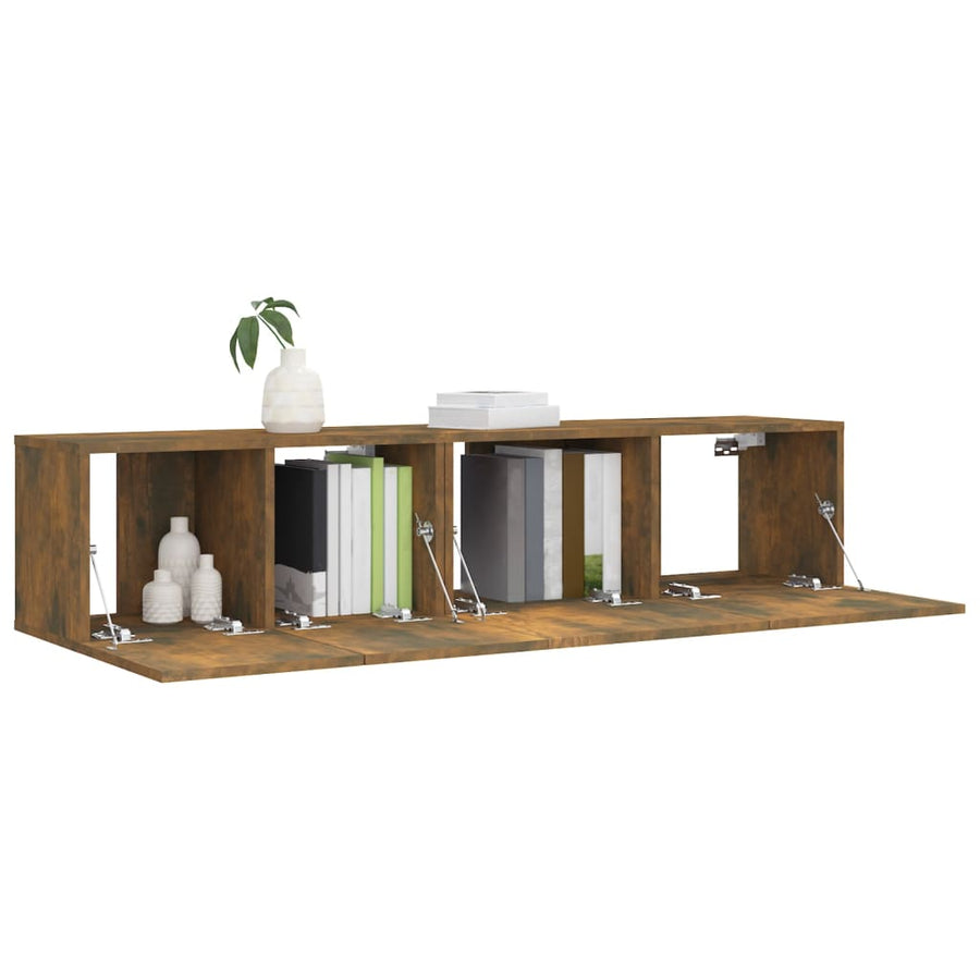 2-delige Tv-meubelset bewerkt hout gerookt eikenkleurig 2 60/80 x 30 x 30 cm Gerookt eiken