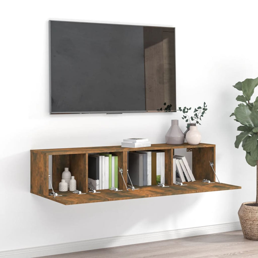 2-delige Tv-meubelset bewerkt hout gerookt eikenkleurig 2 60/80 x 30 x 30 cm Gerookt eiken