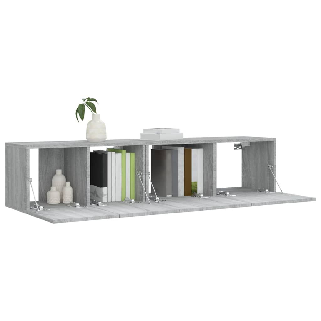 -Delige Tv-Meubelset Bewerkt Hout Eikenkleurig 2 60/80 x 30 x 30 cm Grijs sonoma