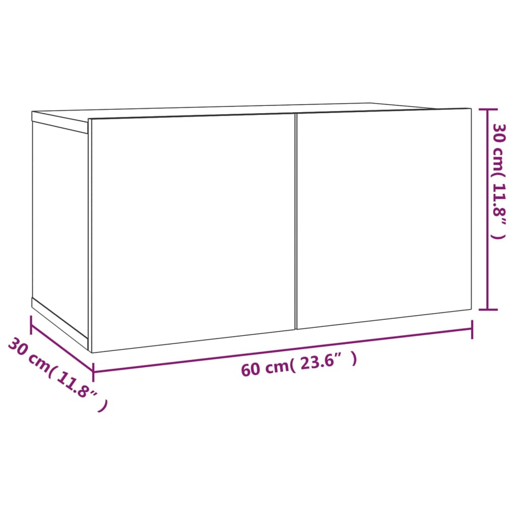 -Delige Tv-Meubelset Bewerkt Hout Eikenkleurig 2 60/80 x 30 x 30 cm Grijs sonoma