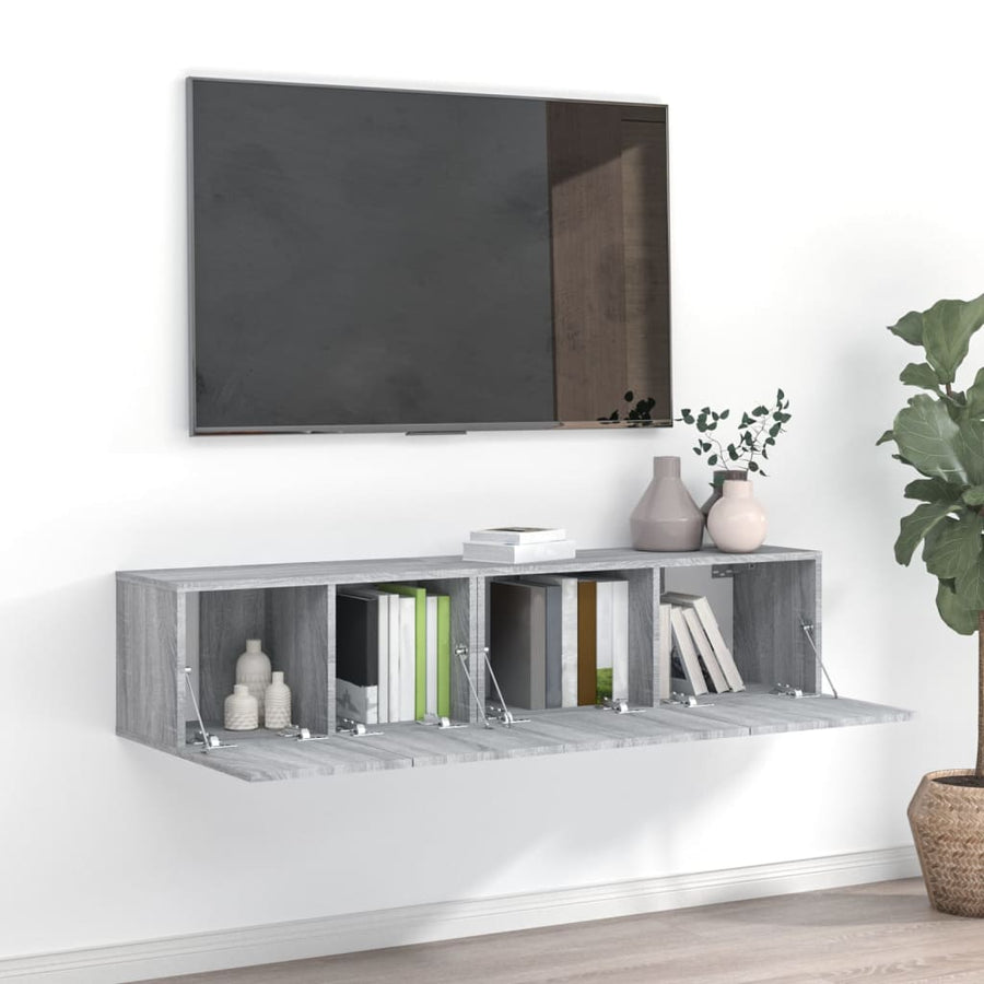 -Delige Tv-Meubelset Bewerkt Hout Eikenkleurig 2 60/80 x 30 x 30 cm Grijs sonoma
