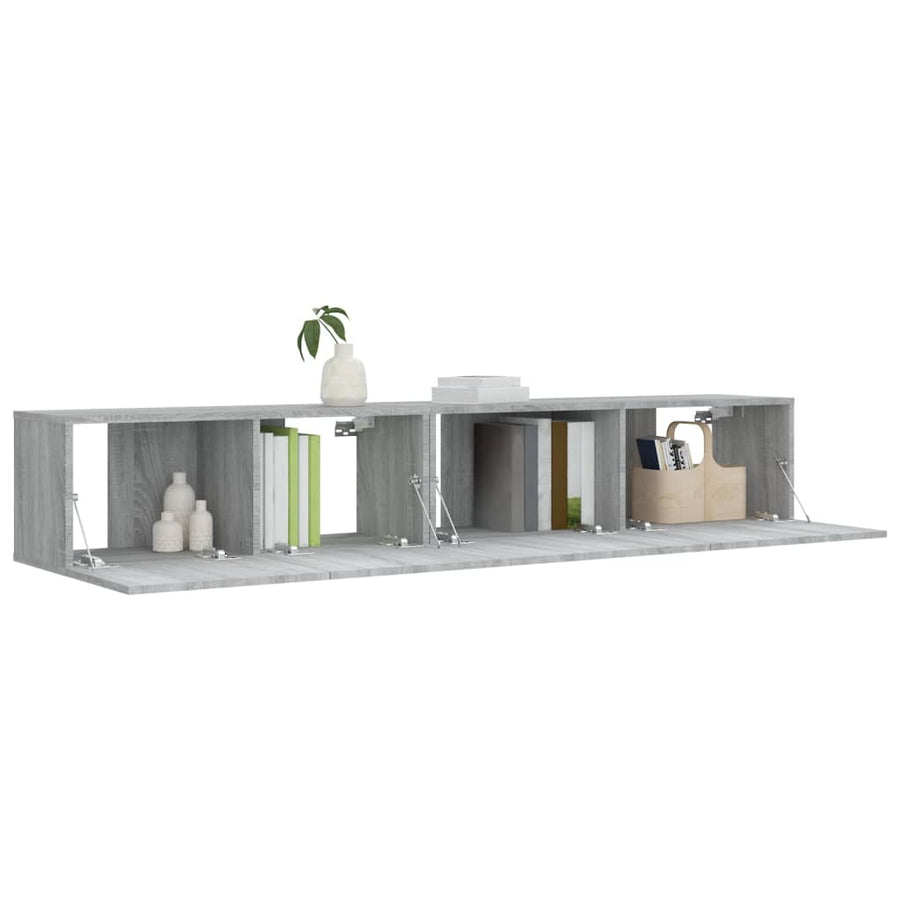 -Delige Tv-Meubelset Bewerkt Hout Eikenkleurig 2 80/100 x 30 x 30 cm Grijs sonoma