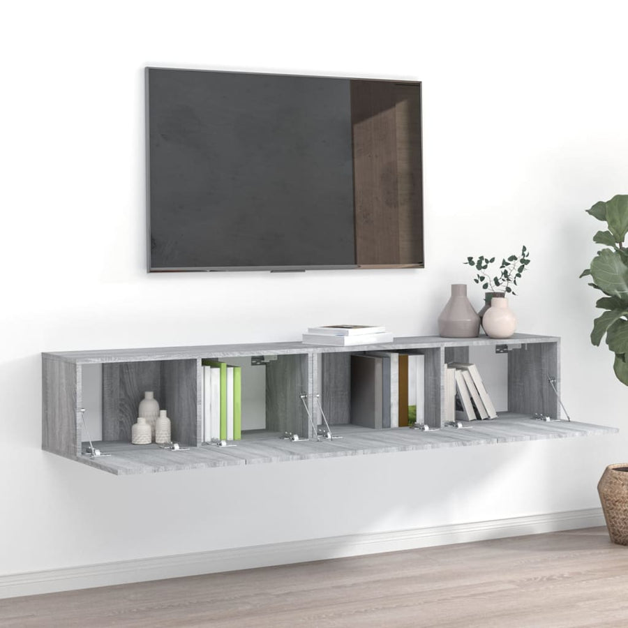 -Delige Tv-Meubelset Bewerkt Hout Eikenkleurig 2 80/100 x 30 x 30 cm Grijs sonoma