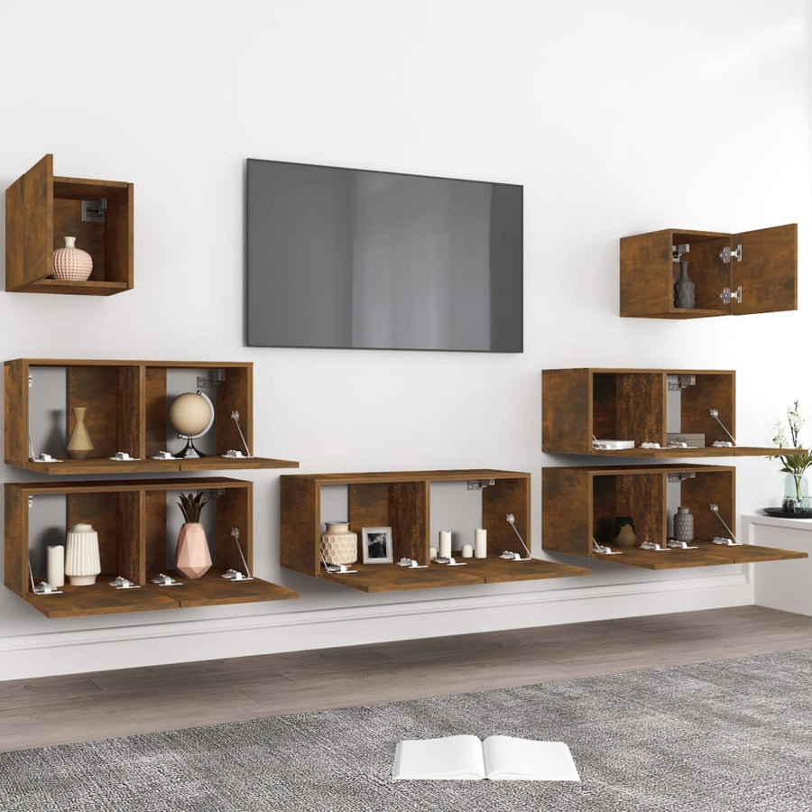 7-Delige Tv-Meubelset Bewerkt Hout Kleurig 7