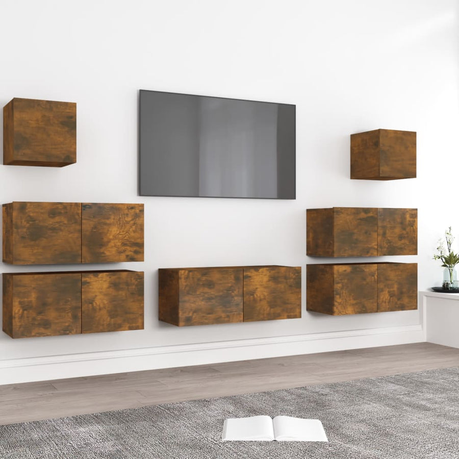 7-Delige Tv-Meubelset Bewerkt Hout Kleurig 7