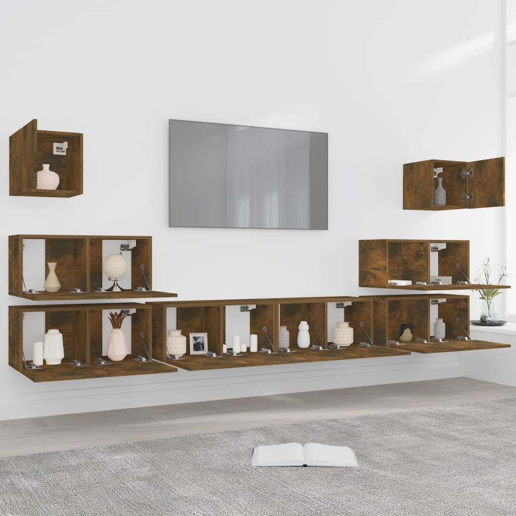 8-Delige Tv-Meubelset Bewerkt Hout Kleurig 8