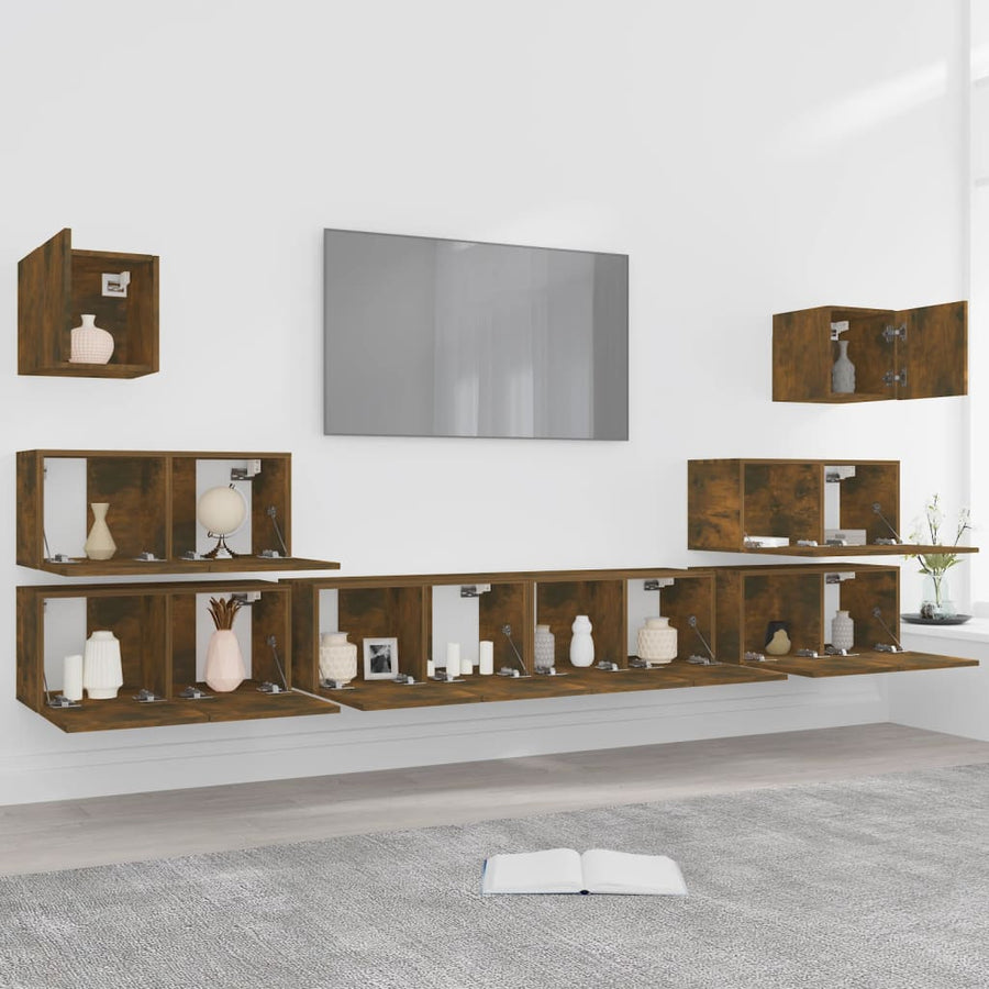 8-Delige Tv-Meubelset Bewerkt Hout Kleurig 8