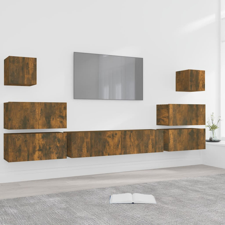 8-Delige Tv-Meubelset Bewerkt Hout Kleurig 8