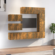 Tv-meubelset 8-delig bewerkt hout gerookt eiken