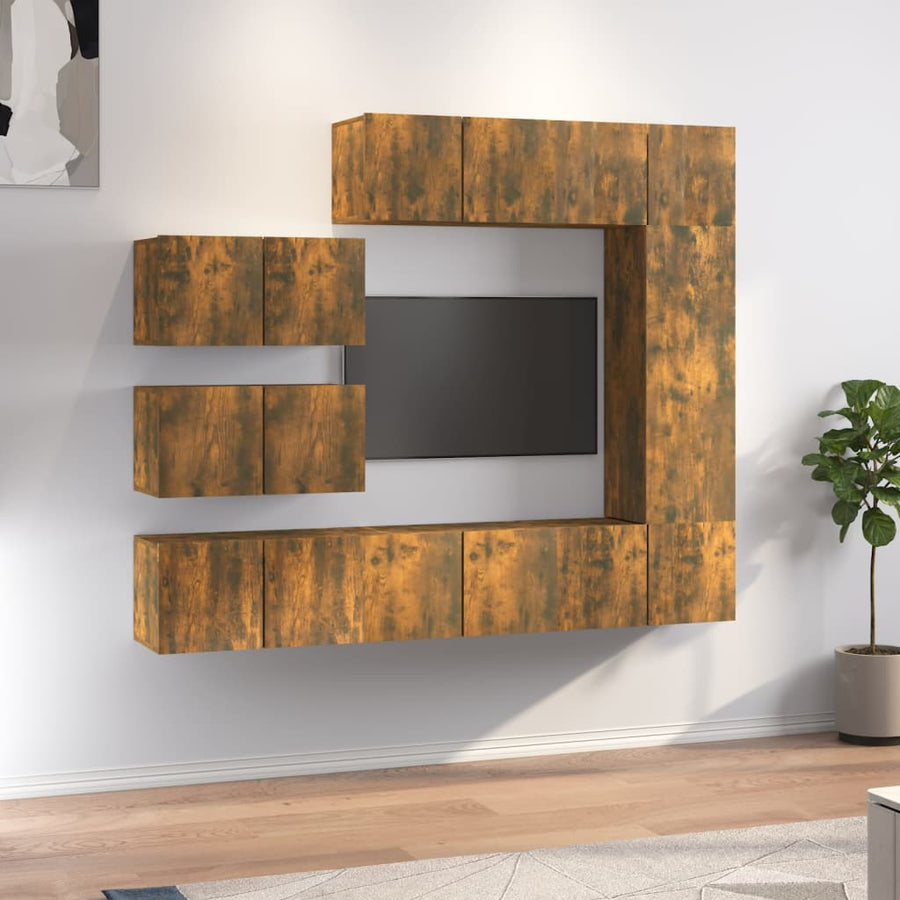 8-delige Tv-meubelset bewerkt hout gerookt eikenkleurig