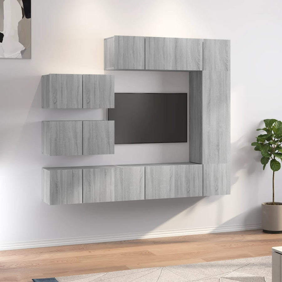 8-delige Tv-meubelset bewerkt hout grijs sonoma eikenkleurig