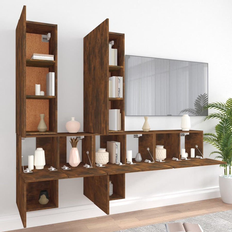 7-Delige Tv-Meubelset Bewerkt Hout Kleurig 7