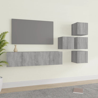 6-delige Tv-meubelset bewerkt hout grijs sonoma eikenkleurig