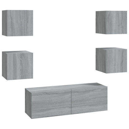 Tv-Wandmeubelset Bewerkt Hout Eikenkleurig 5 100 x 30 x 30 cm Grijs sonoma
