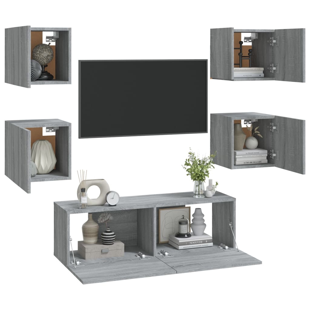 Tv-Wandmeubelset Bewerkt Hout Eikenkleurig 5 100 x 30 x 30 cm Grijs sonoma