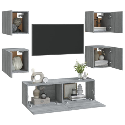 Tv-Wandmeubelset Bewerkt Hout Eikenkleurig 5 100 x 30 x 30 cm Grijs sonoma