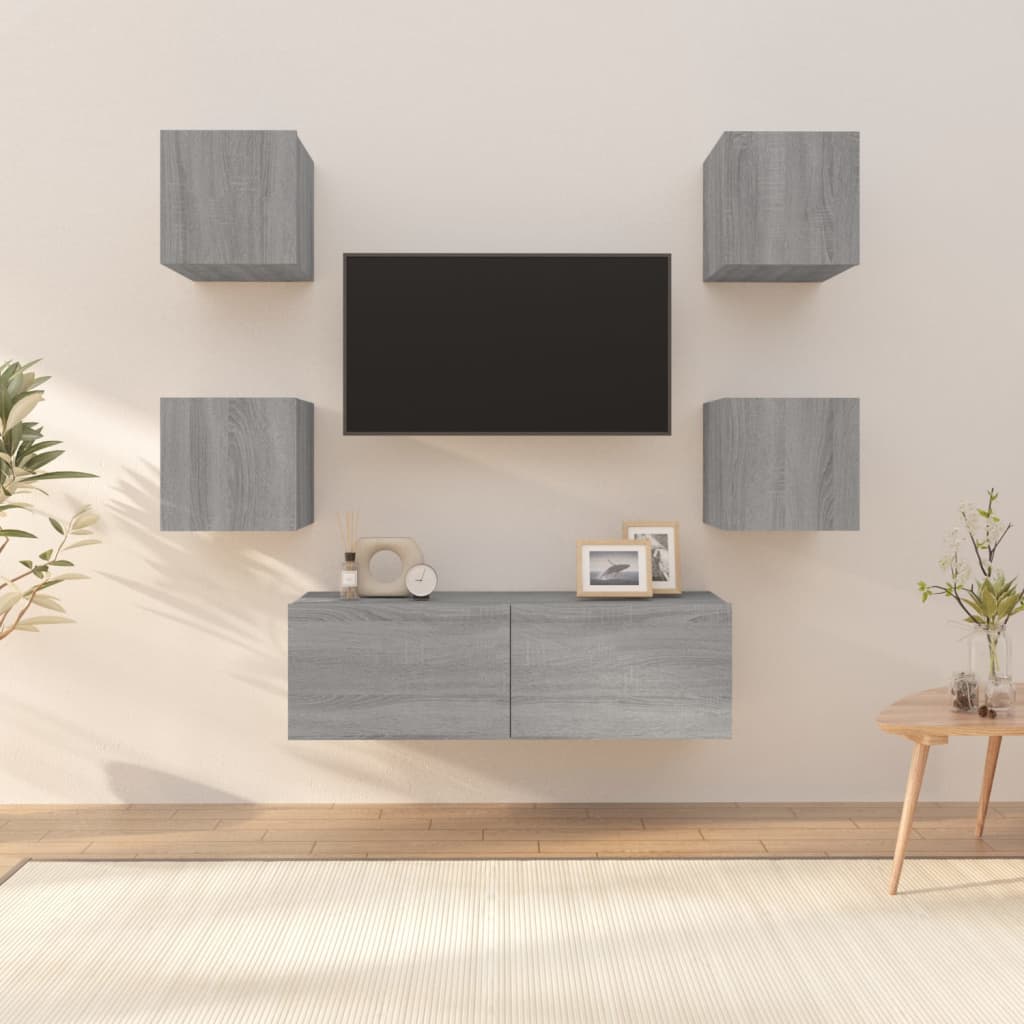 Tv-Wandmeubelset Bewerkt Hout Eikenkleurig 5 100 x 30 x 30 cm Grijs sonoma