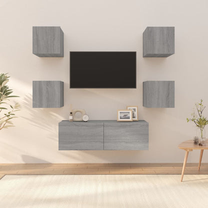 Tv-Wandmeubelset Bewerkt Hout Eikenkleurig 5 100 x 30 x 30 cm Grijs sonoma
