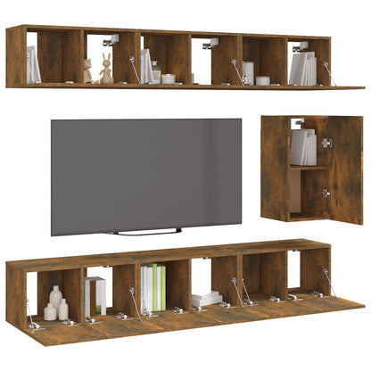 7-delige Tv-meubelset bewerkt hout gerookt eikenkleurig