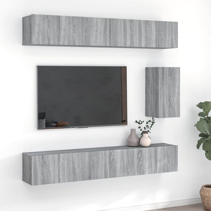 7-delige Tv-meubelset bewerkt hout grijs sonoma eikenkleurig