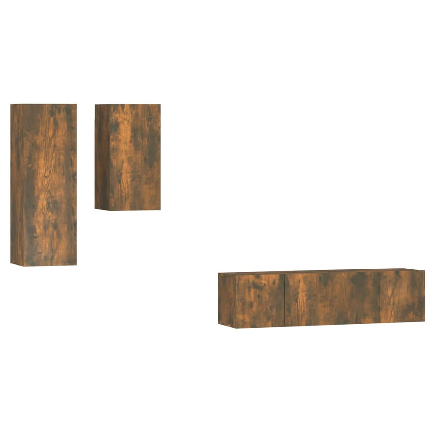 4-Delige Tv-Meubelset Bewerkt Hout Kleurig 60 x 30 x 30 cm Gerookt eiken