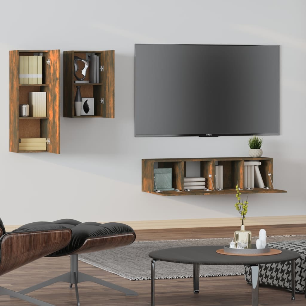 4-Delige Tv-Meubelset Bewerkt Hout Kleurig 60 x 30 x 30 cm Gerookt eiken