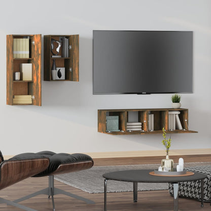 4-Delige Tv-Meubelset Bewerkt Hout Kleurig 60 x 30 x 30 cm Gerookt eiken