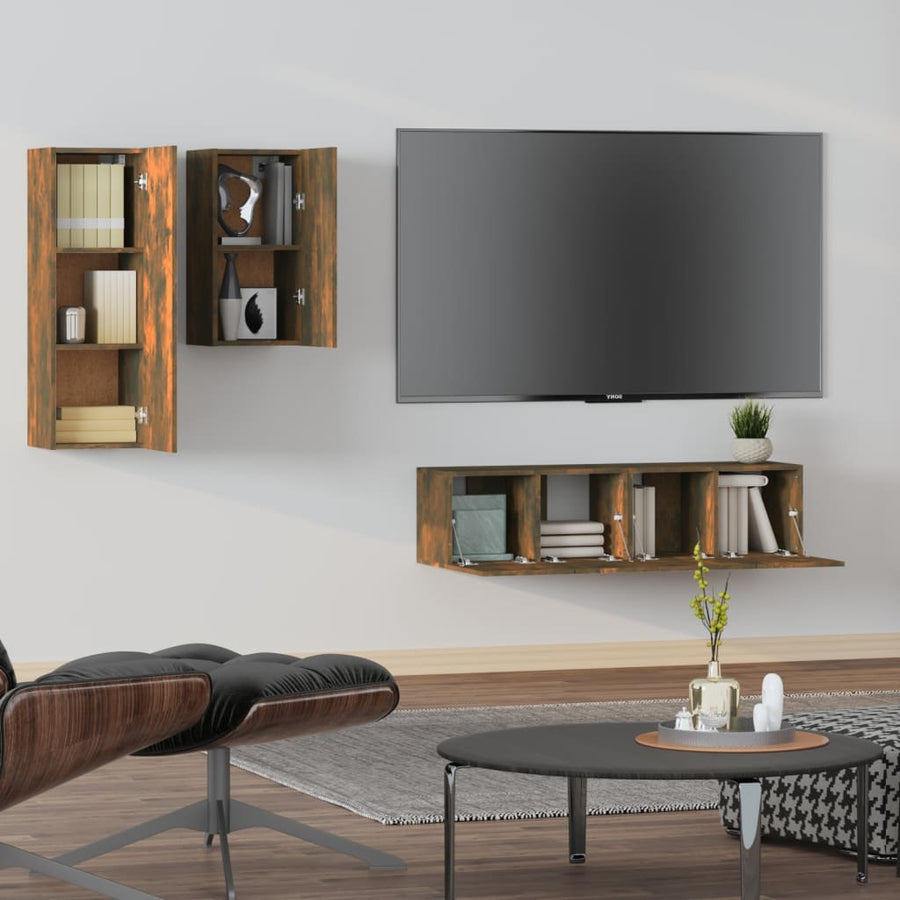 4-Delige Tv-Meubelset Bewerkt Hout Kleurig 60 x 30 x 30 cm Gerookt eiken