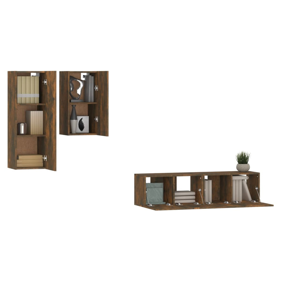 4-Delige Tv-Meubelset Bewerkt Hout Kleurig 60 x 30 x 30 cm Gerookt eiken