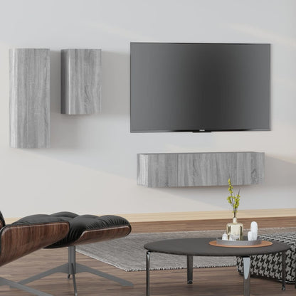 4-delige Tv-meubelset bewerkt hout grijs sonoma eikenkleurig