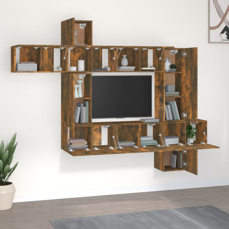 10-Delige Tv-Meubelset Bewerkt Hout Kleurig 10