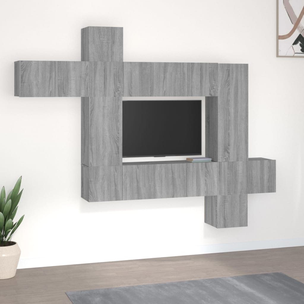 10-delige Tv-meubelset bewerkt hout grijs sonoma eikenkleurig