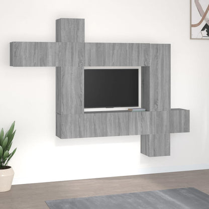 10-delige Tv-meubelset bewerkt hout grijs sonoma eikenkleurig