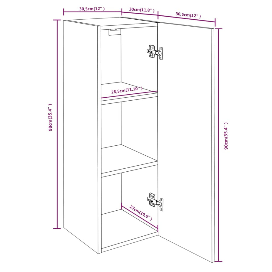 Tv-Meubelen 30,5X30X90 Cm Bewerkt Hout Kleur 30.5 x 30 x 90 cm Gerookt eiken