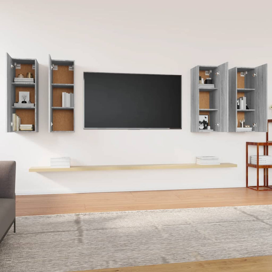 Tv-Meubelen 4 St 30,5X30X90 Cm Bewerkt Hout Grijs Sonoma Eiken 30.5 x 30 x 90 cm