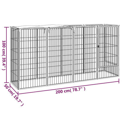 Hondenkennel 10 Panelen 50 X 100 Cm Gepoedercoat Staal Zwart 200 x 50 x 100 cm