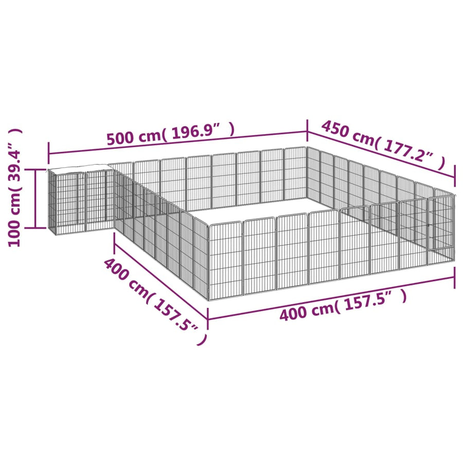 Hondenkennel 38 panelen 50x100 cm gepoedercoat staal zwart 500 x 450 x 100 cm