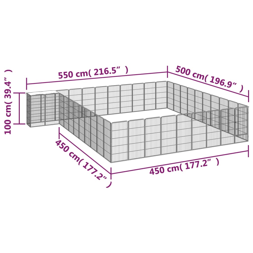 Hondenkennel 42 panelen 50x100 cm gepoedercoat staal zwart 550 x 500 x 100 cm