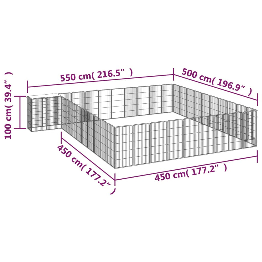 Hondenkennel 42 panelen 50x100 cm gepoedercoat staal zwart 550 x 500 x 100 cm