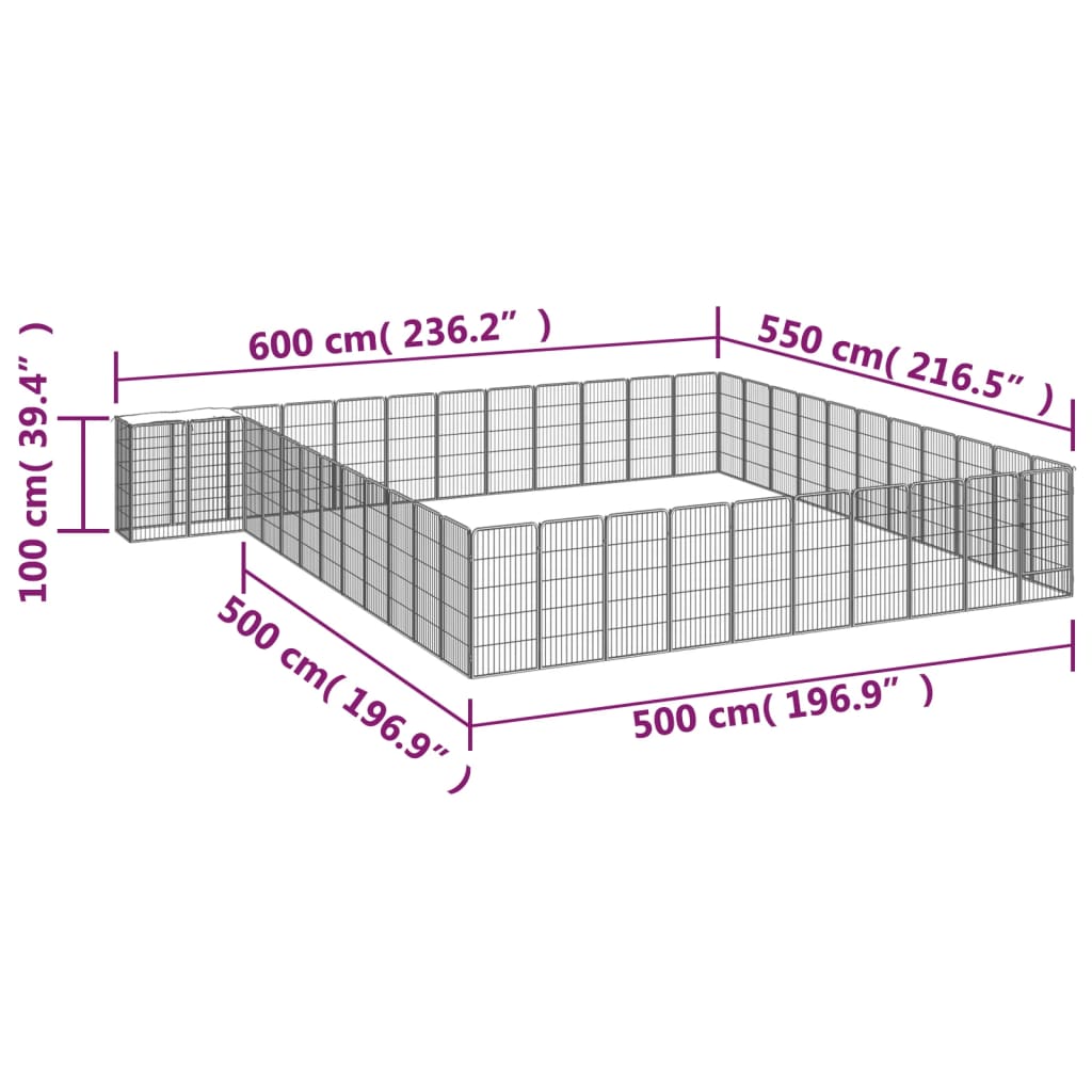 Hondenkennel 46 panelen 50x100 cm gepoedercoat staal zwart 600 x 550 x 100 cm