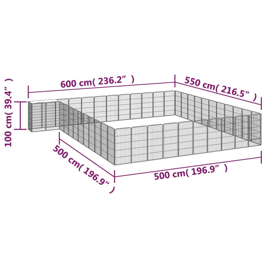Hondenkennel 46 panelen 50x100 cm gepoedercoat staal zwart 600 x 550 x 100 cm