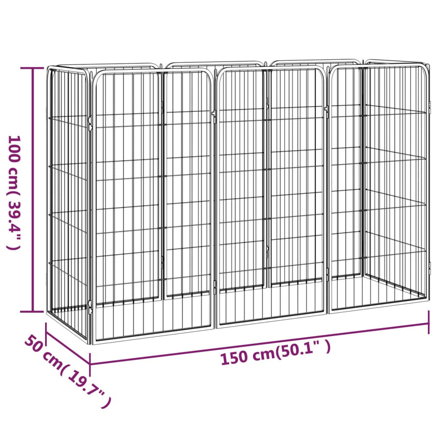 Hondenkennel 8 Panelen 50X100 Cm Gepoedercoat Staal Zwart 150 x 50 x 100 cm