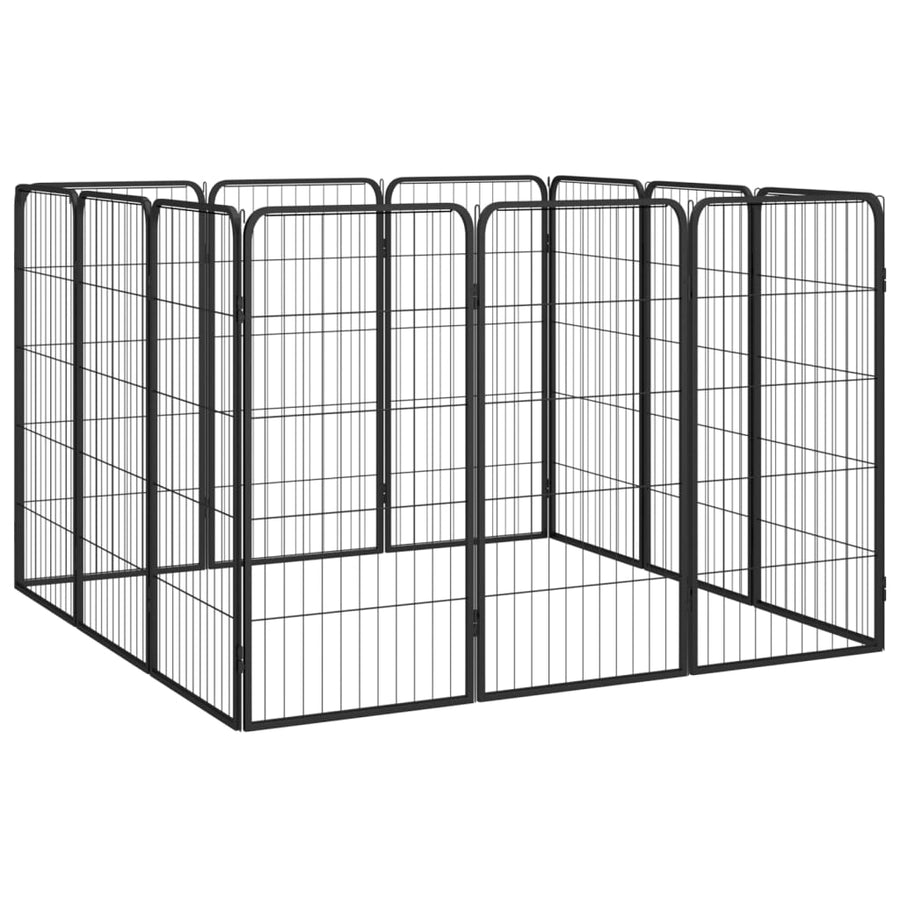 Hondenkennel 12 panelen 50 x 100 cm gepoedercoat staal zwart 200 x 100 x 100 cm