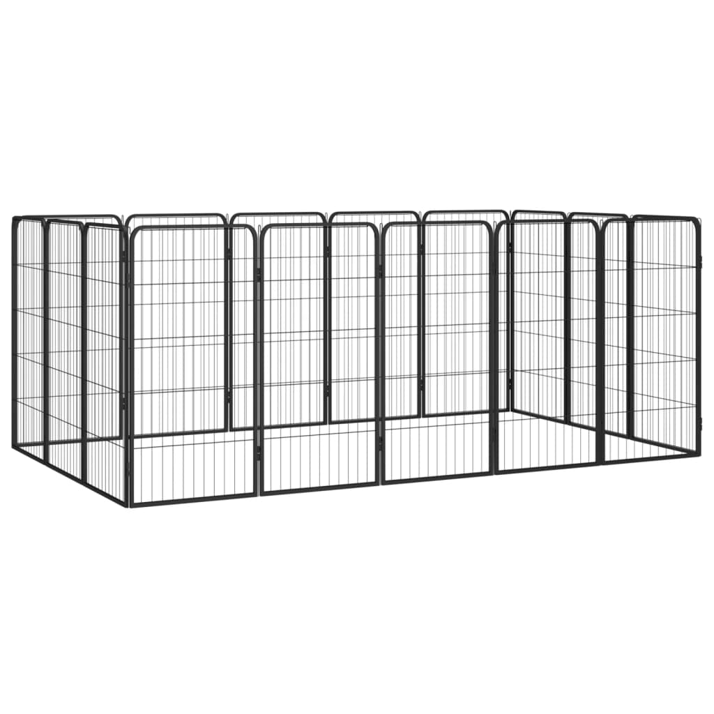 Hondenkennel 16 Panelen 50 X 100 Cm Gepoedercoat Staal Zwart 250 x 150 x 100 cm