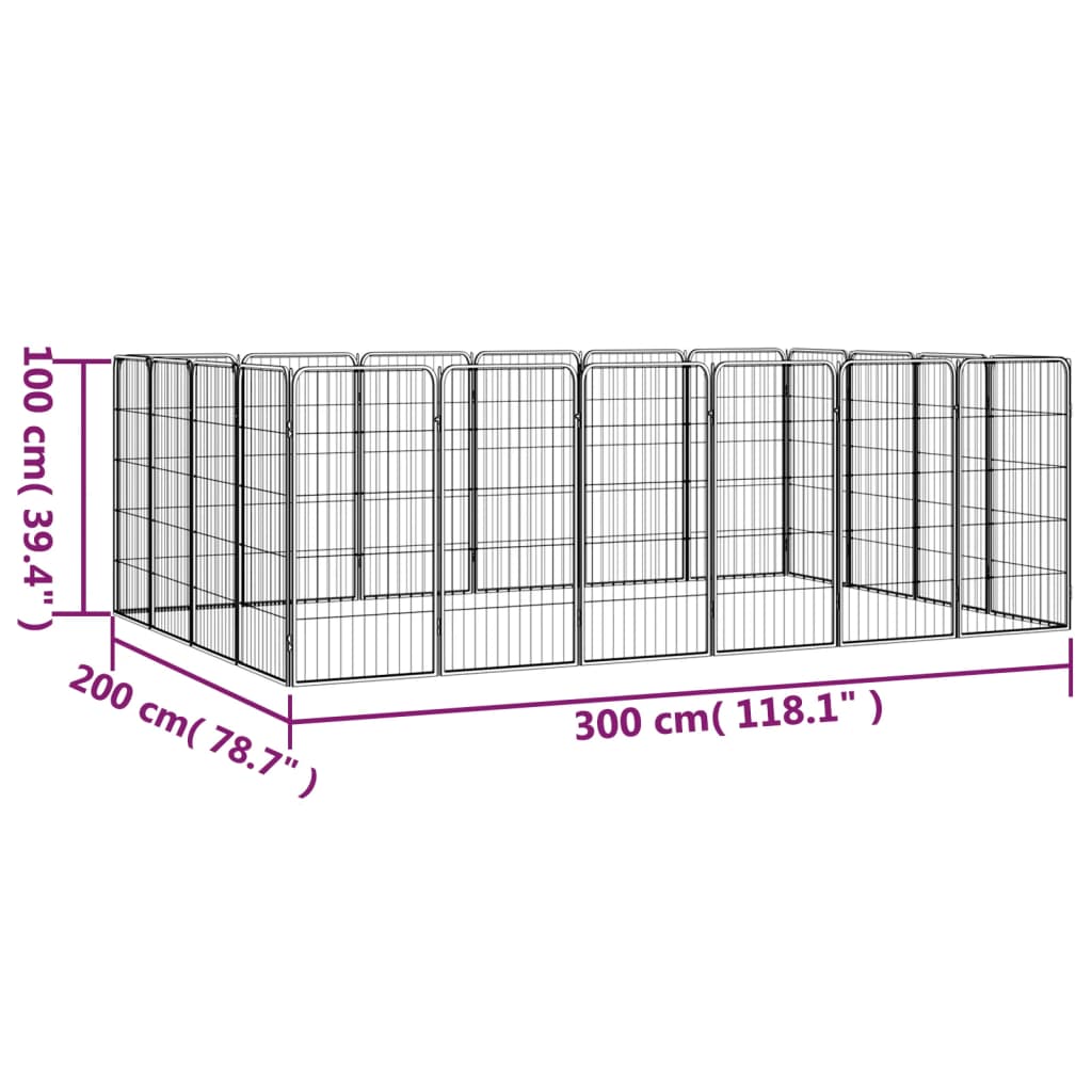 Hondenkennel 20 Panelen 50 X 100 Cm Gepoedercoat Staal Zwart 300 x 200 x 100 cm