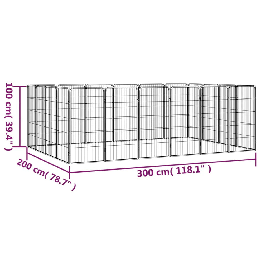 Hondenkennel 20 Panelen 50 X 100 Cm Gepoedercoat Staal Zwart 300 x 200 x 100 cm
